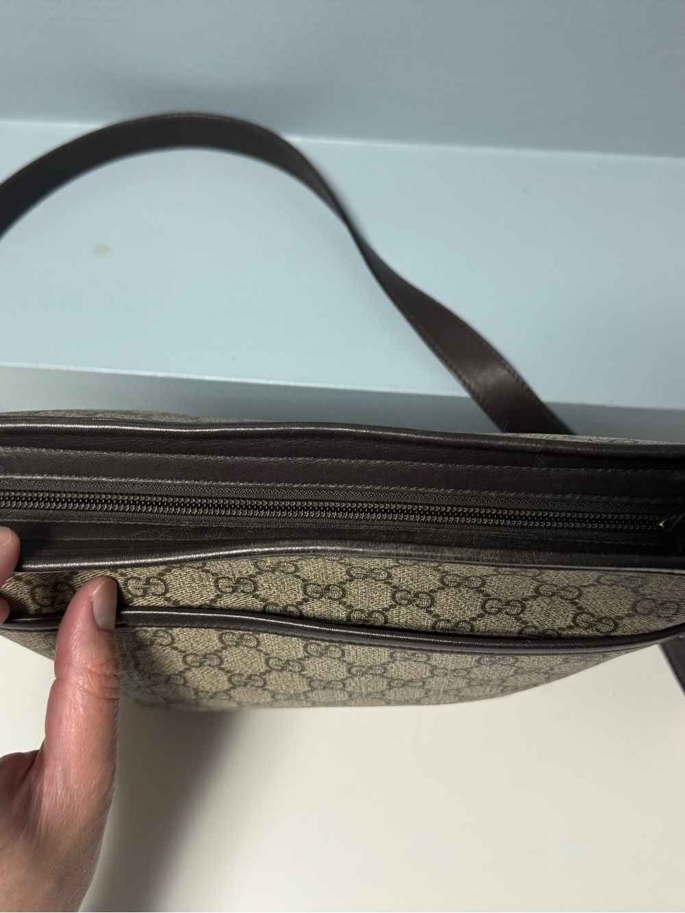 Gucci Beige GG Supreme Canvas Crossbody with Brown Leather Trim - Picture 4 of 14